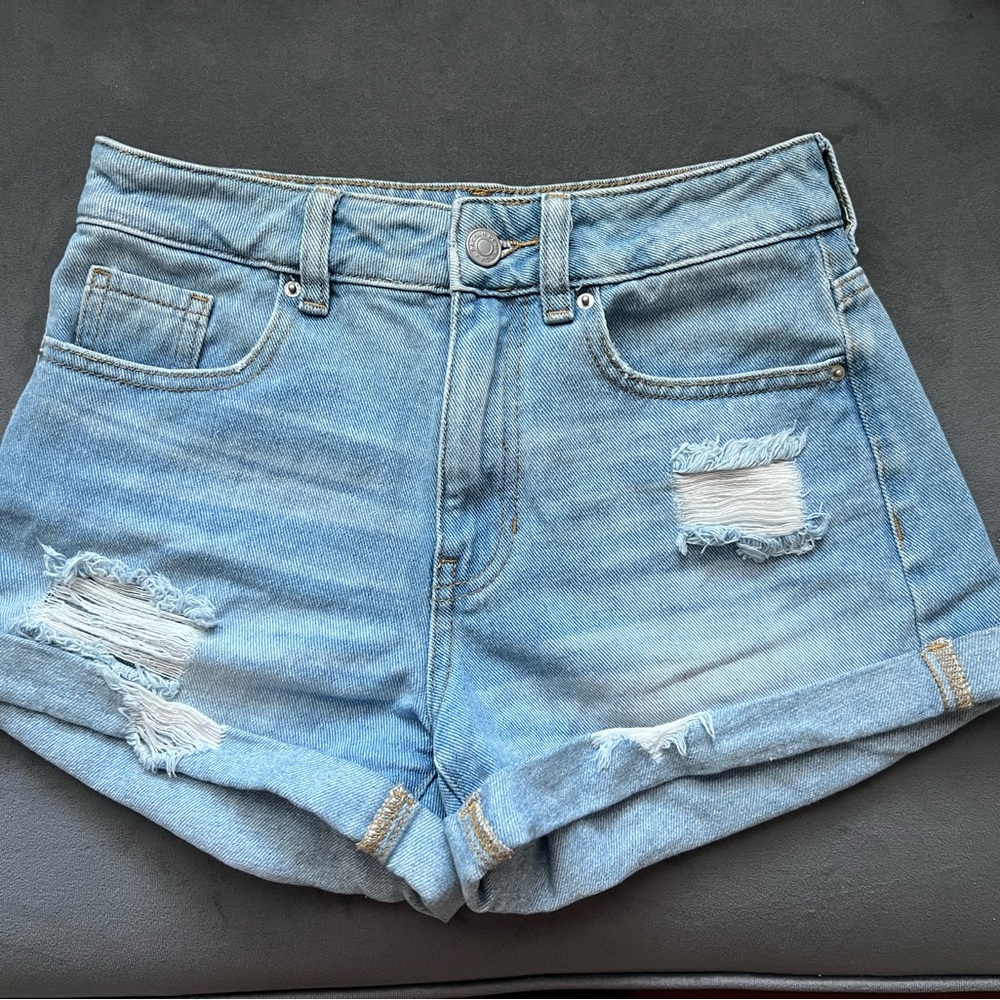 PacSun Light Blue Distressed Roll-Hem Denim Shorts